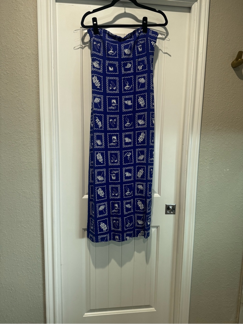Strapless Royal Blue Printed Maxi Dress